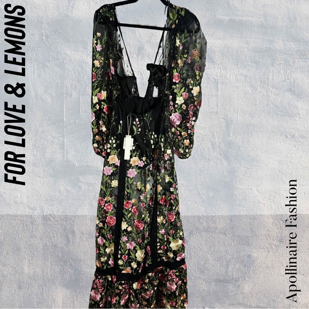 FOR LOVE AND LEMONS LUNA MAXI DRESS IN BLACK COMBO NWT XS FLORAL SHEER EMBROIDER - Picture 7 of 10